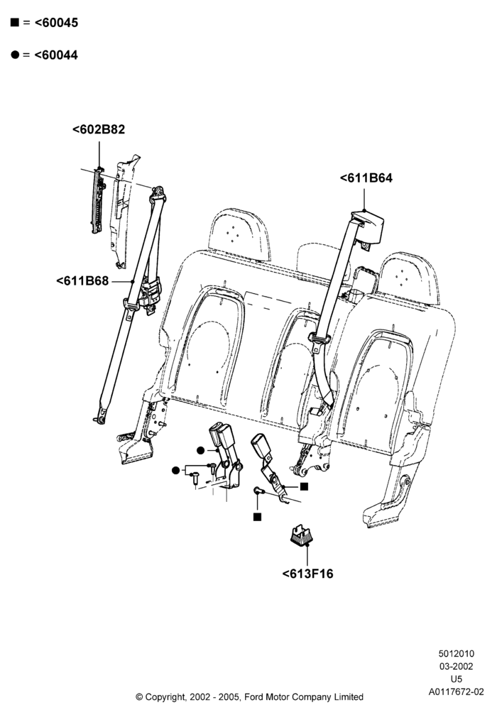 10E - Rear Seat Belts, Less 3rd Row Rear Seat; 19/AUG/2002-04/AUG/2003