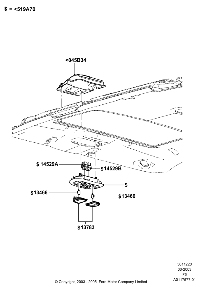 20F - Console - Overhead, Crew Cab, Power Tilt/Slide Sun Roof; 02/JUN/2003-18/AUG/2008