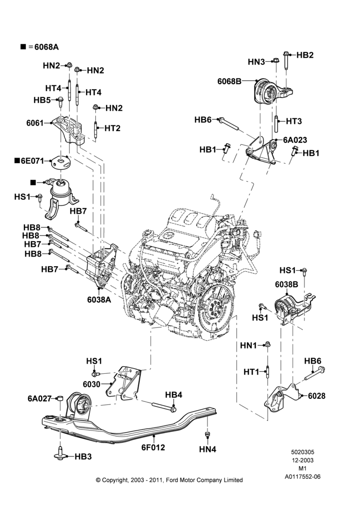 05K - Engine Mounting, 3.0 V6 24V DOHC EFI Modular; 22/DEC/2003-01/MAY/2006