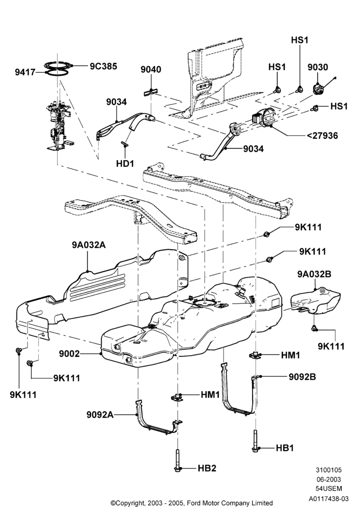 05T - Fuel Tank, 163"/4140MM Wheelbase, 5.4L 3V V8, All Styleside Pick-Up Box, Extended Range Single Fuel Tank, Less Skid Plates; 02/JUN/2003-08/AUG/2005