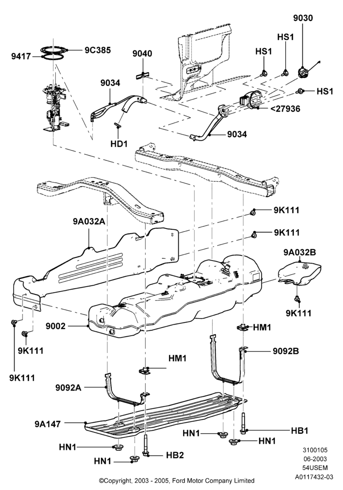 05Q - Fuel Tank, 163"/4140MM Wheelbase, 5.4L 3V V8, All Styleside Pick-Up Box, With Single Fuel Tank, With Skid Plates; 02/JUN/2003-08/AUG/2005