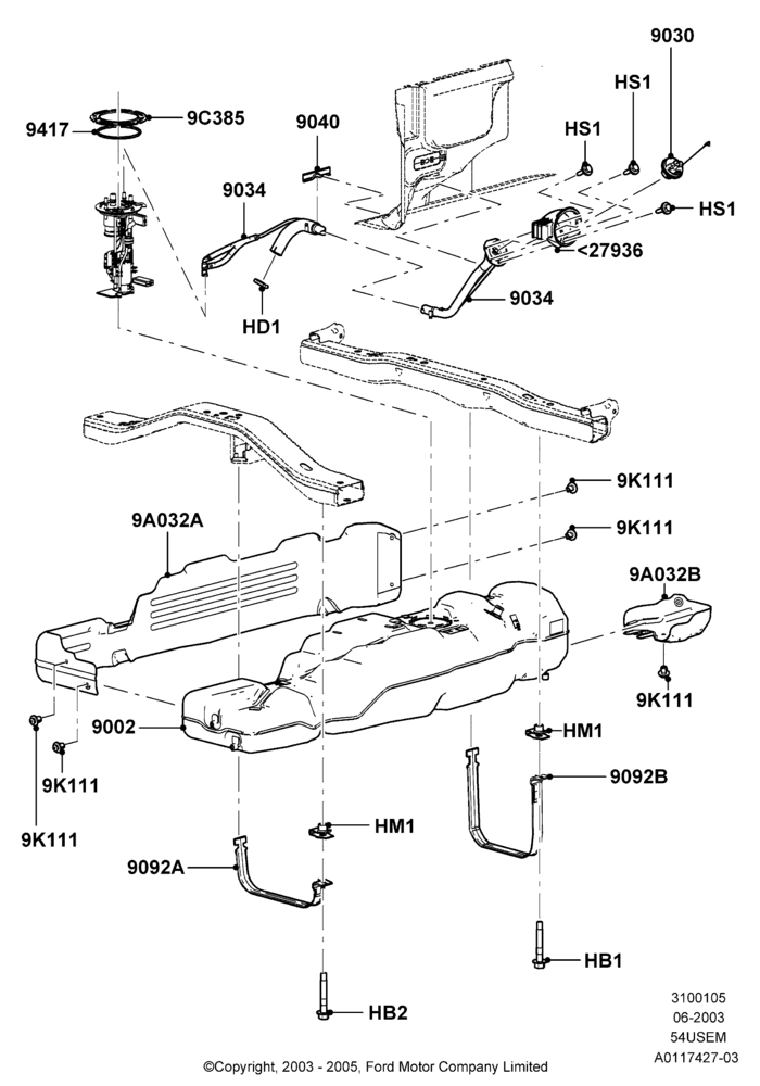 05O - Fuel Tank, 145"/3675MM Wheelbase, 5.4L 3V V8, All Styleside Pick-Up Box, Extended Range Single Fuel Tank, Less Skid Plates; 02/JUN/2003-08/AUG/2005