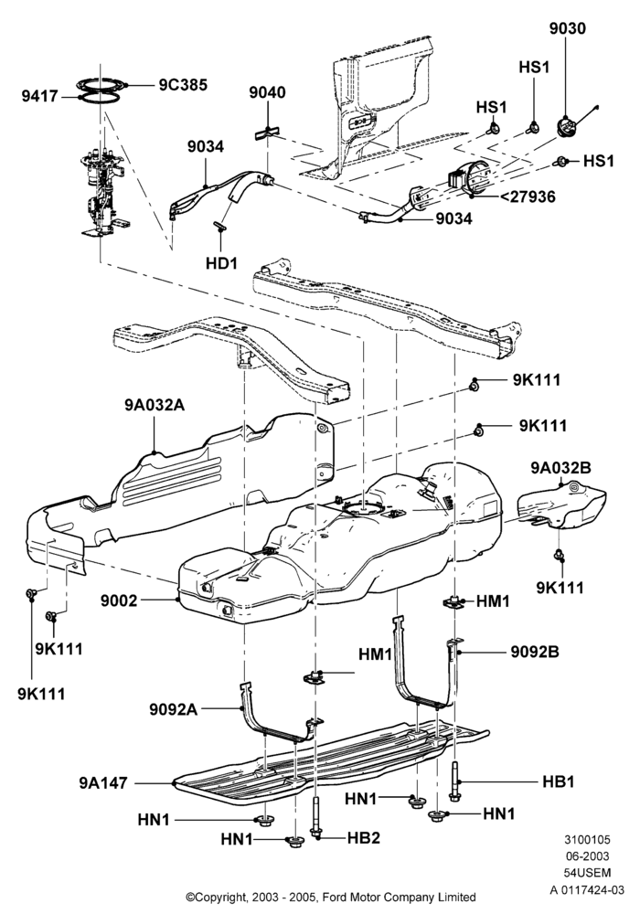 05L - Fuel Tank, 145"/3675MM Wheelbase, 5.4L 3V V8, Extended Range Single Fuel Tank, With 6.5' Flareside Box, With Skid Plates; 02/JUN/2003-08/AUG/2005