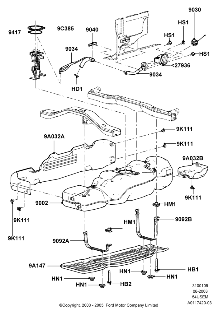 05J - Fuel Tank, 145"/3675MM Wheelbase, 5.4L 3V V8, With 6.5' Flareside Box, With Single Fuel Tank, With Skid Plates; 02/JUN/2003-08/AUG/2005