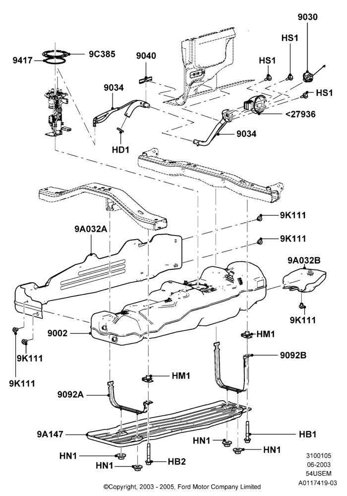05I - Fuel Tank, 145"/3675MM Wheelbase, 5.4L 3V V8, All Styleside Pick-Up Box, With Single Fuel Tank, With Skid Plates; 02/JUN/2003-08/AUG/2005