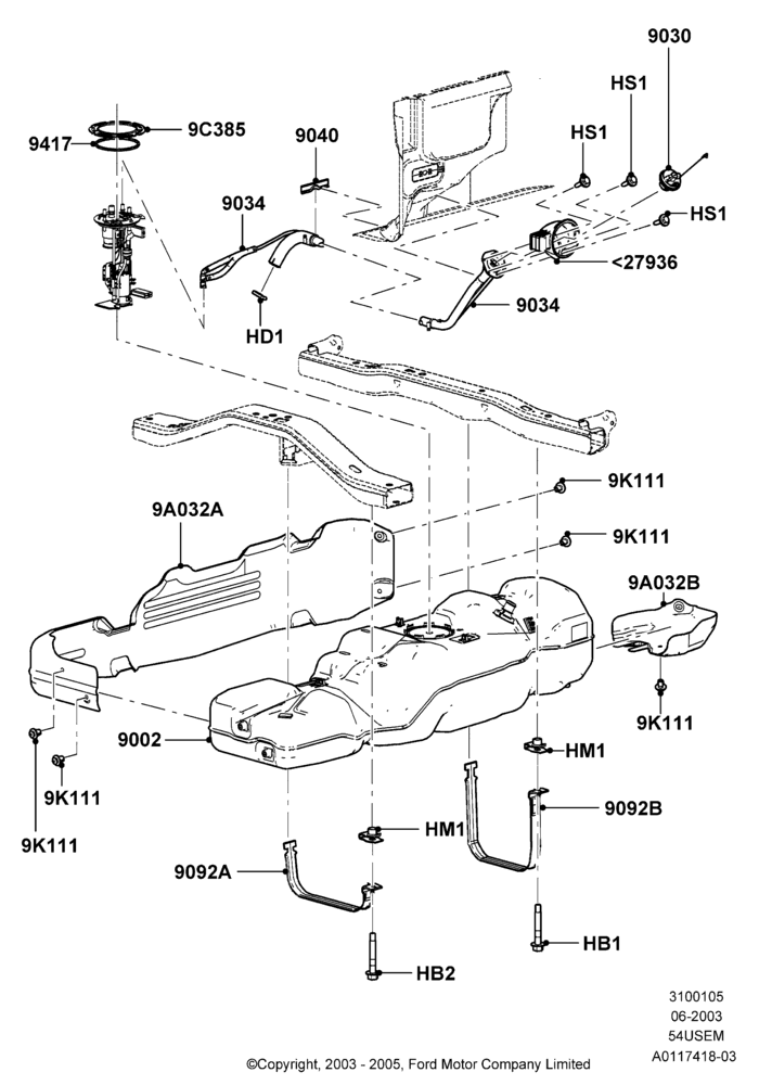 05H - Fuel Tank, 133"/3378MM Wheelbase, 5.4L 3V V8, All Styleside Pick-Up Box, Less Skid Plates; 02/JUN/2003-08/AUG/2005