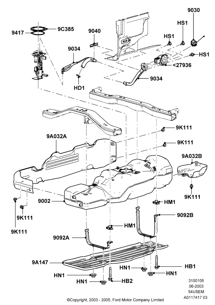 05G - Fuel Tank, 133"/3378MM Wheelbase, 5.4L 3V V8, All Styleside Pick-Up Box, With Skid Plates; 02/JUN/2003-08/AUG/2005