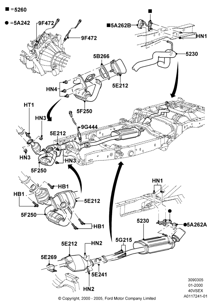 Exhaust System, 4.0L V6 12V SOHC EFI