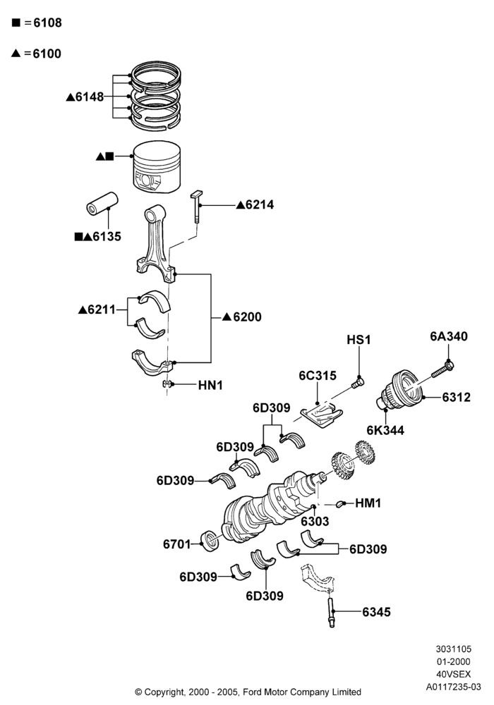 05C - Crankshaft/Pistons and Bearings, 4.0L V6 12V SOHC EFI; 31/JAN/2000-09/MAY/2003