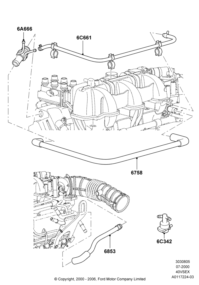 05E - Emission Control - Crankcase, 4.0L V6 12V SOHC EFI; 24/JUL/2000-09/MAY/2003