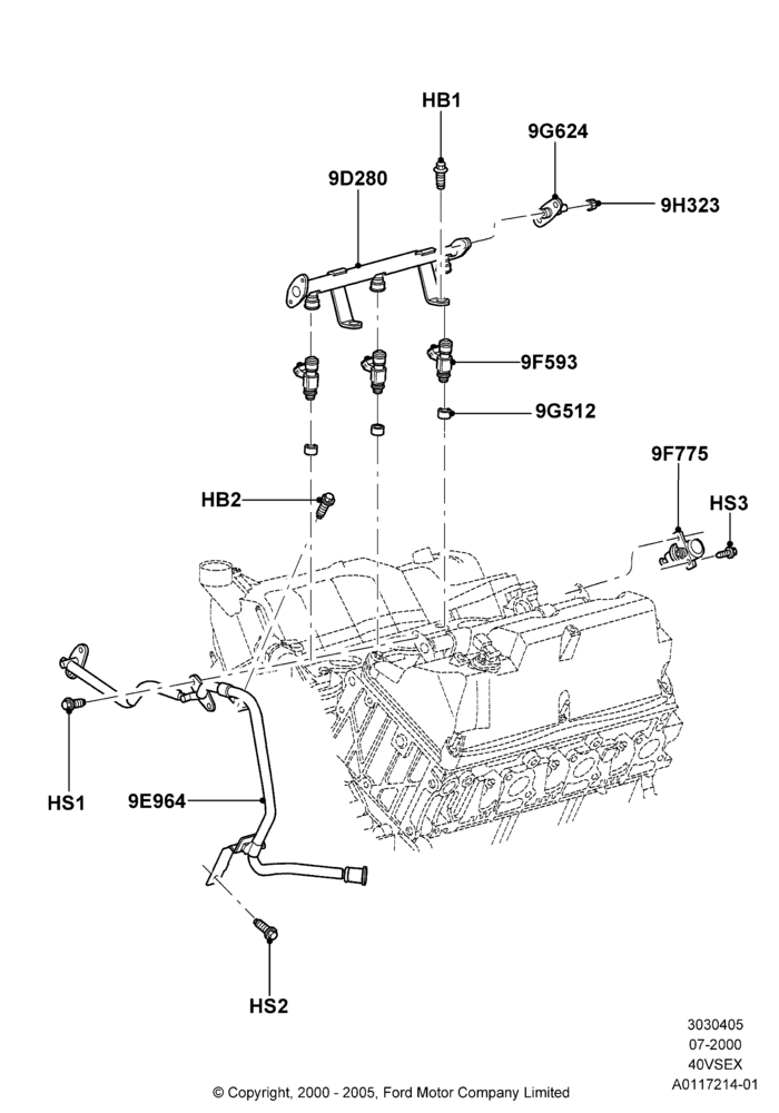 05E - Fuel Injectors and Pipes, 4.0L V6 12V SOHC EFI; 24/JUL/2000-09/MAY/2003