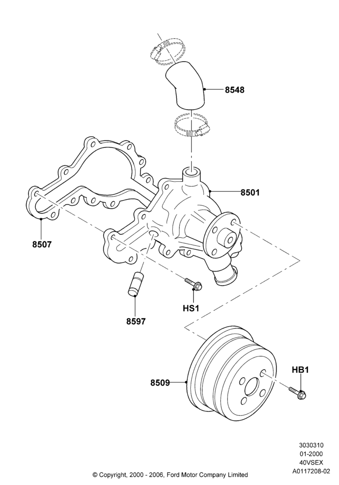 Water Pump, 4.0L V6 12V SOHC EFI