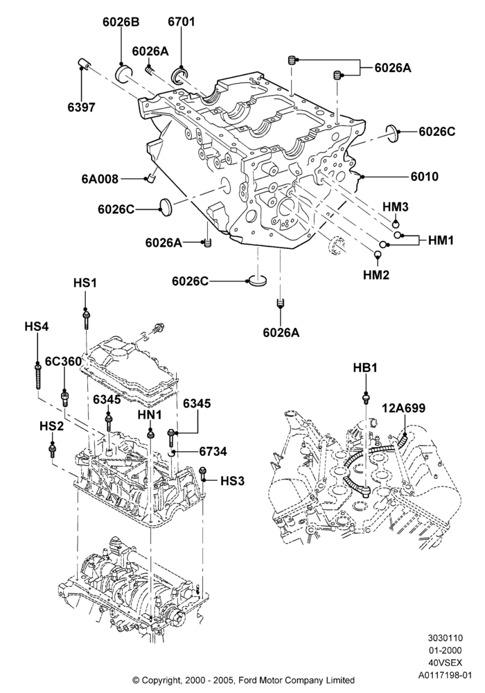 10C - Cylinder Block and Plugs, 4.0L V6 12V SOHC EFI; 31/JAN/2000-09/MAY/2003