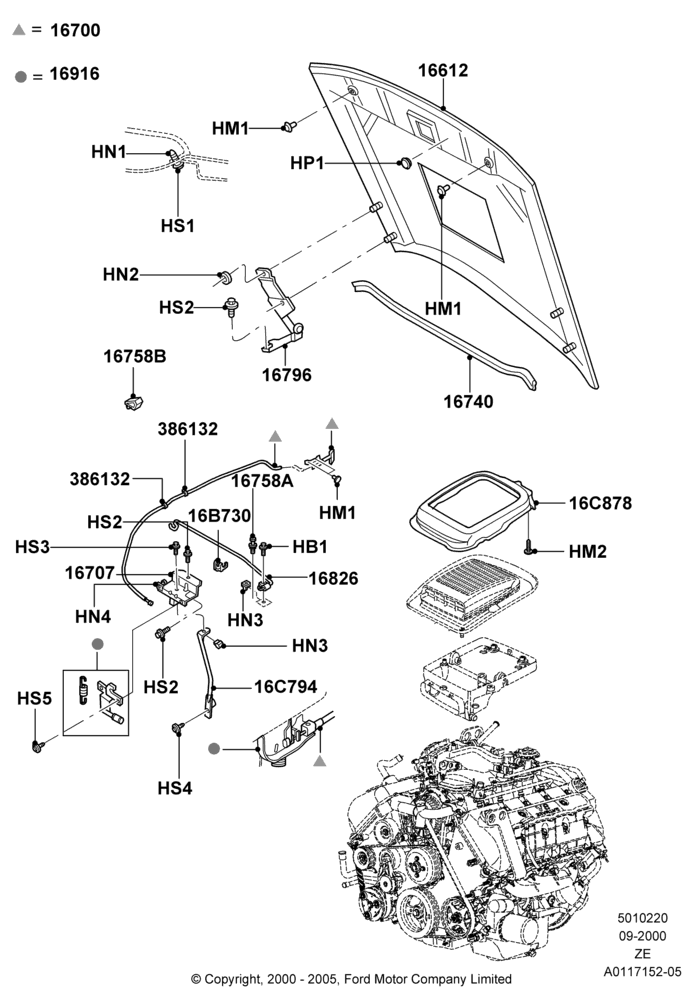 20H - Hood and Related Parts, GT, V8 Appearance Group; 04/NOV/2002-12/MAY/2004