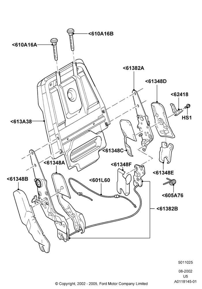 25L - Rear Seat Back, With All Second Row 40-20-40 Seats, 40% Seat, LH Seat; 19/AUG/2002-19/JUL/2005