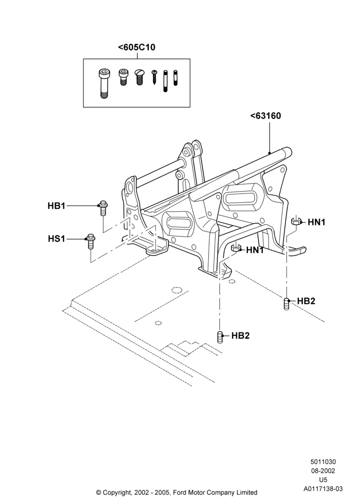 30J - Rear Seat Base, Ford Series, With All Second Row 40-20-40 Seats, 20%, Middle Seat; 19/AUG/2002-19/JUL/2005