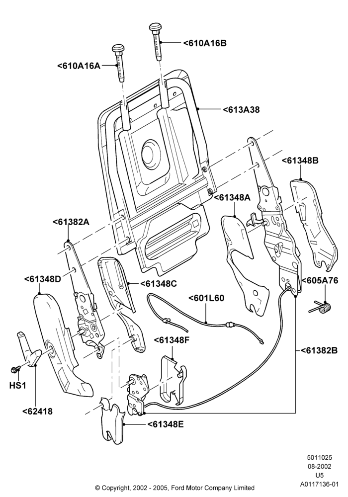 25J - Rear Seat Back, With All Second Row 40-20-40 Seats, 40% Seat, RH Seat; 19/AUG/2002-19/JUL/2005