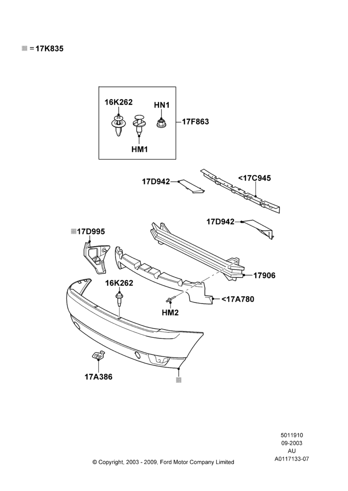 10E - Rear Bumper, 4 Door Sedan, Less SVT Package; 04/SEP/2003-18/JUL/2005