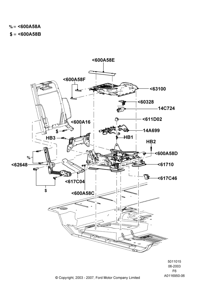 15F - Front Seat Base, Regular Cab, Super Cab, With Pass 6 Way Power Seat Adjuster, Passenger Seat; 02/JUN/2003-18/AUG/2008