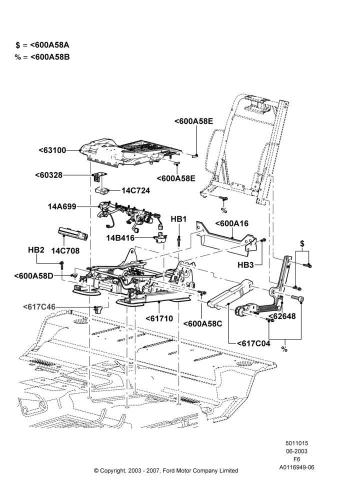 15C - Front Seat Base, Regular Cab, Super Cab, With Driver 6 Way Pwr.Seat Adjuster, Driver Seat; 02/JUN/2003-08/AUG/2005
