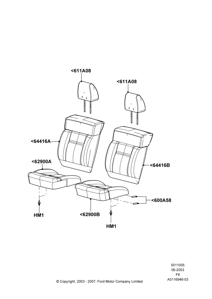 05E - Front Seat Covers, Crew Cab, Sports Front Seat, With Captain Chair Front Seats; 02/JUN/2003-23/AUG/2004