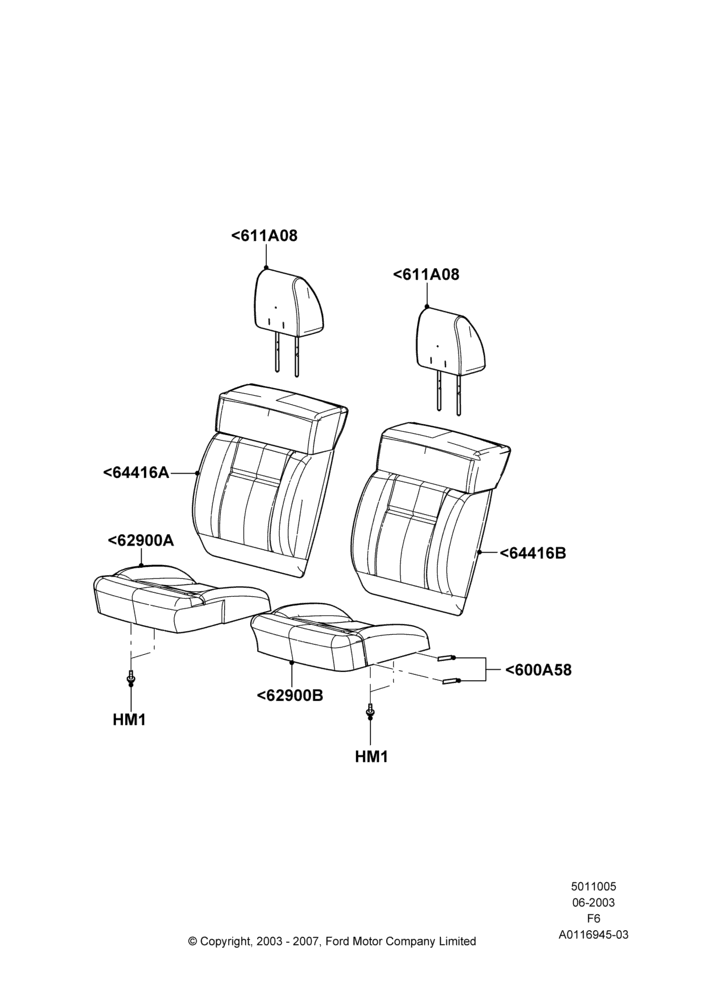 05C - Front Seat Covers, Sports Front Seat, Super Cab, With Captain Chair Front Seats; 02/JUN/2003-23/AUG/2004