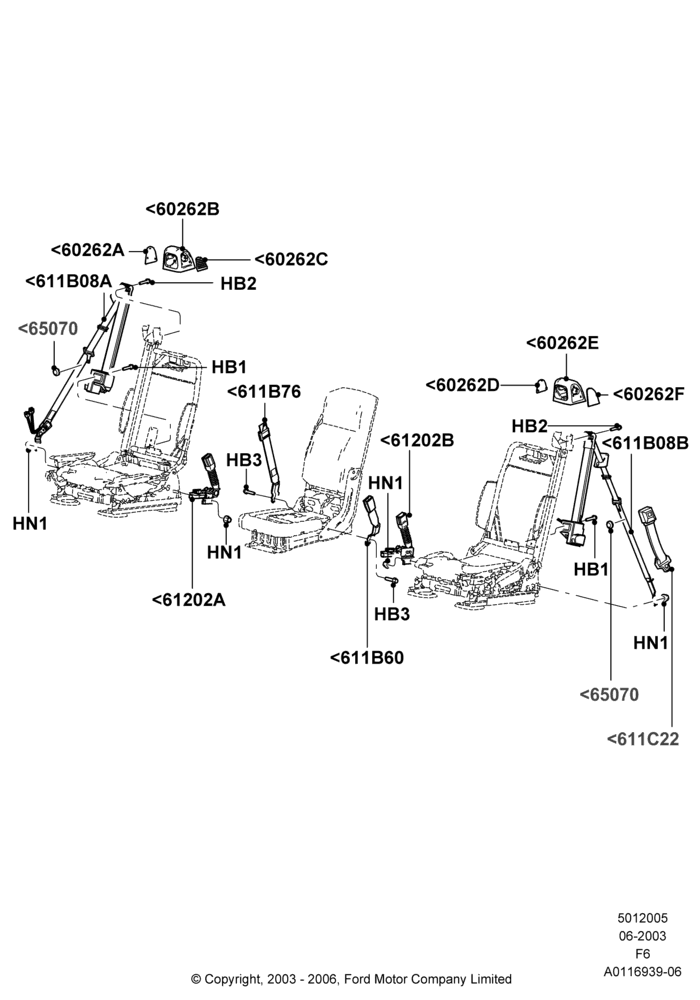 05C - Front Seat Belts, Super Cab, With 40/20/40 Split Bench Frnt Seat, With Sport 40/20/40 Front Seat; 02/JUN/2003-23/AUG/2004