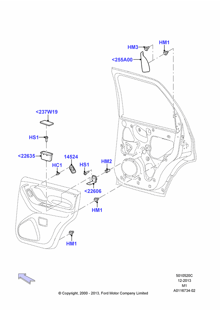 20C - Rear Door Trim Installation, All LHD Territories, With Manual Front Windows; 12/JUN/2000-22/JUL/2002