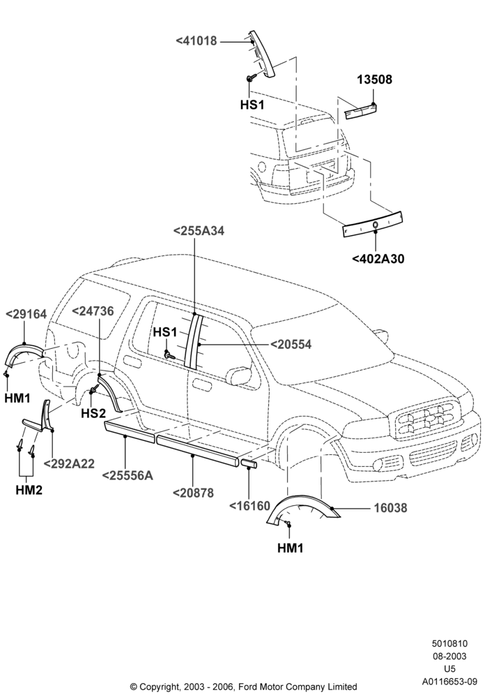 10G - Body Mouldings, With Wheel Lip Moulding, XLS; 04/AUG/2003-19/JUL/2005