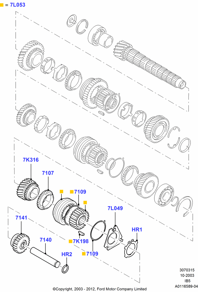15F - Output Shaft, Gear Sets & Bearings, B5/IB5, CVH 2.0  EFI, 5th/Reverse Gear; 04/SEP/2003-05/APR/2004