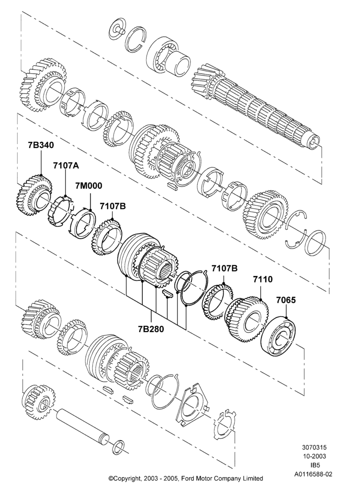 15E - Output Shaft, Gear Sets & Bearings, B5/IB5, CVH 2.0  EFI, 3rd & 4th Gear; 04/SEP/2003-05/APR/2004