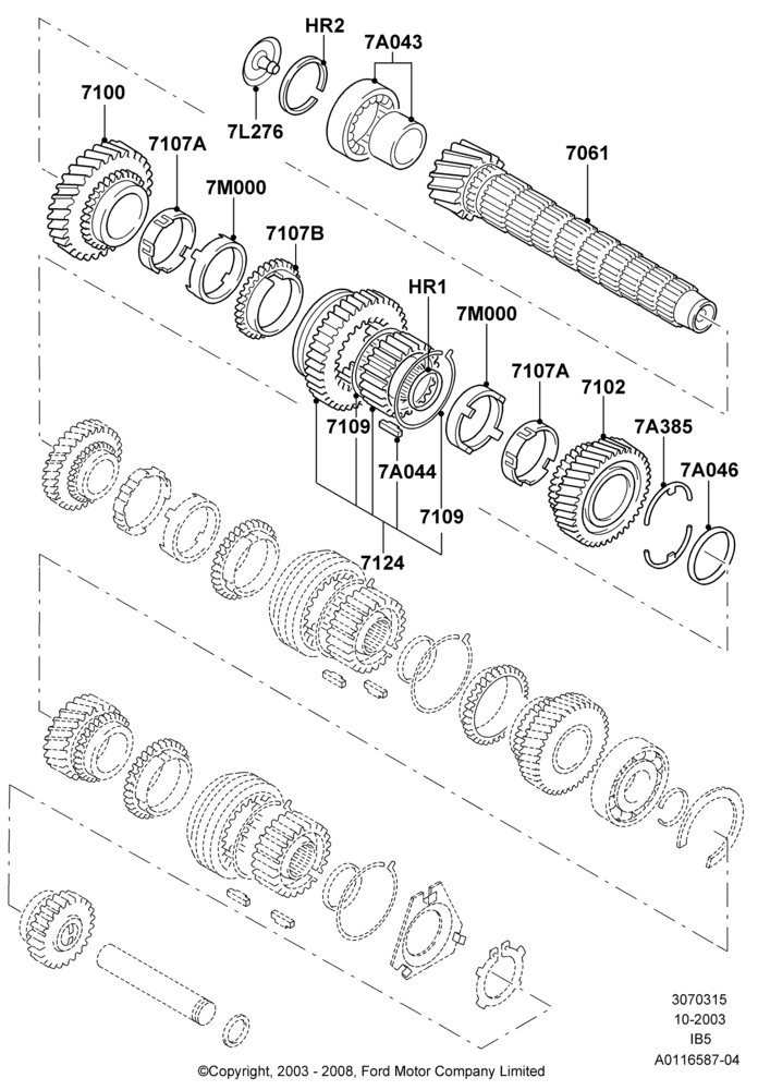 15D - Output Shaft, Gear Sets & Bearings, B5/IB5, CVH 2.0  EFI, 1st & 2nd Gear; 04/SEP/2003-05/APR/2004
