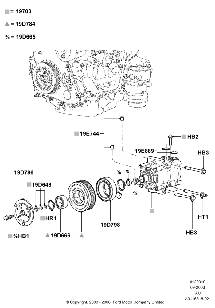 10D - Air Conditioning Condensr/Compressr, 2.3L Duratec-HE (145PS) - MI4, Compressor Assy; 04/SEP/2003-27/AUG/2007