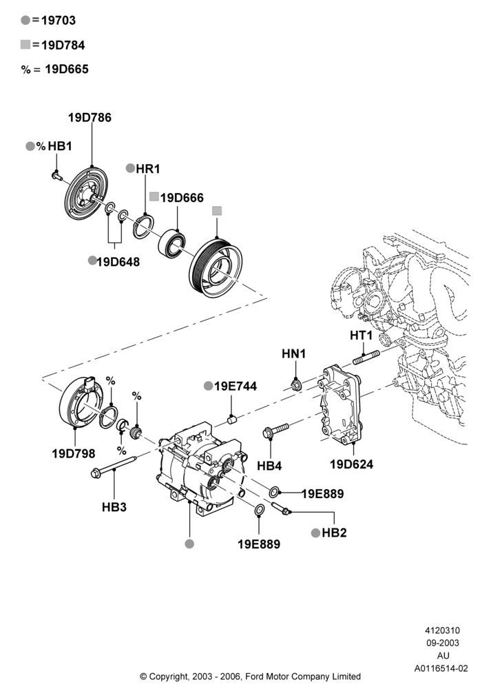 10C - Air Conditioning Condensr/Compressr, Zetec 2.0 16V EFI, 2.0L Zetec VVT (170PS), Compressor Assy; 04/SEP/2003-05/APR/2004