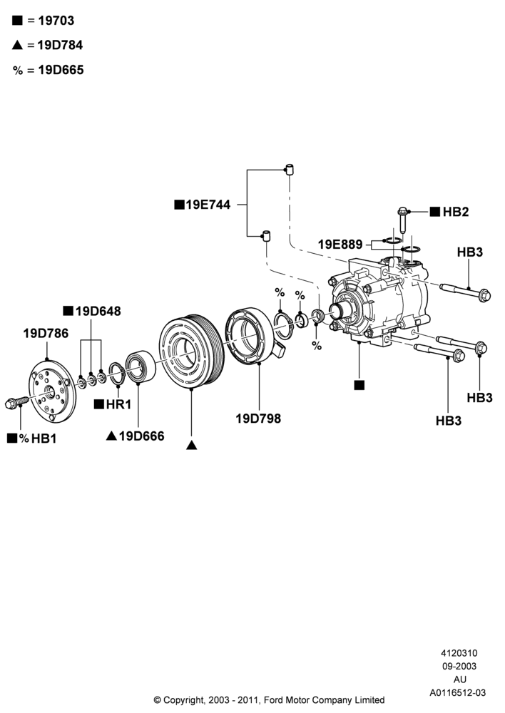 10B - Air Conditioning Condensr/Compressr, CVH 2.0  EFI, Compressor Assy; 04/SEP/2003-05/APR/2004