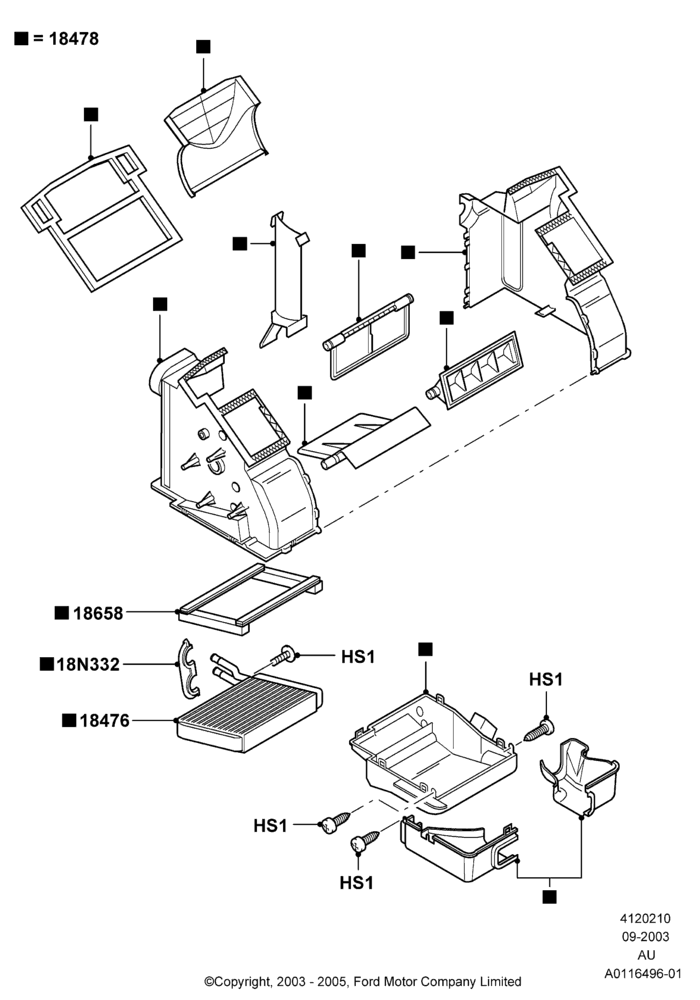 10B - Heater/Air Cond.Internal Components, Less Air Conditioning; 04/SEP/2003-27/AUG/2007