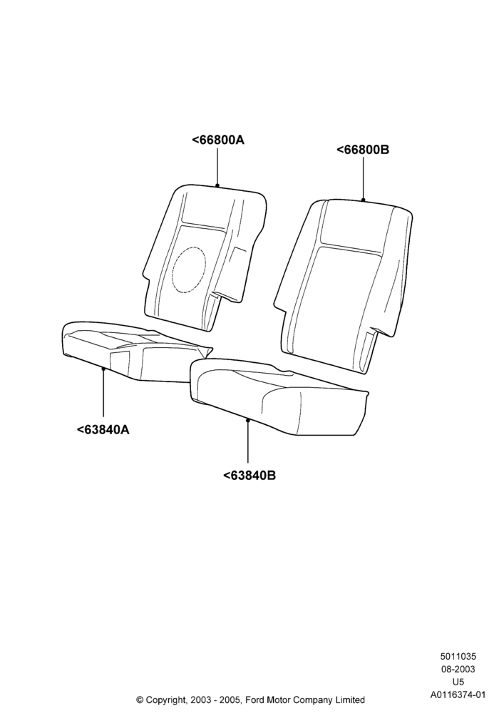 35E - Rear Seat Pads/Valances & Heating, 2nd Row Low Back Bucket Seats; 04/AUG/2003-19/JUL/2005