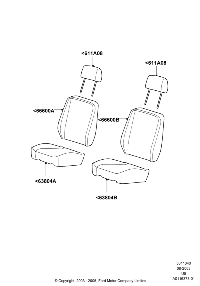 40E - Rear Seat Covers, 2nd Row Low Back Bucket Seats; 04/AUG/2003-19/JUL/2005