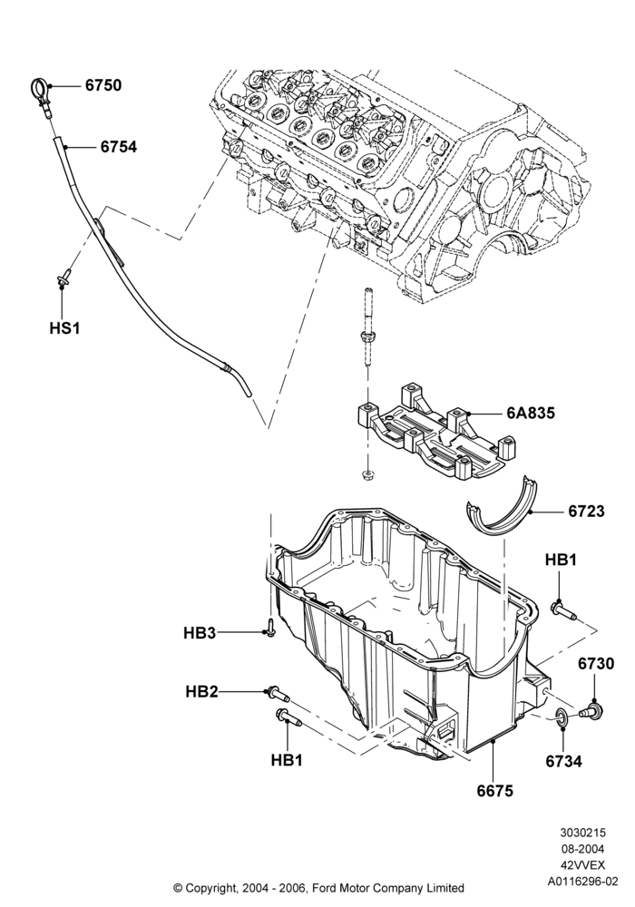 15B - Oil Pan/Oil Level Indicator, 4.2L V6 12v OHV EFI; 23/AUG/2004-18/AUG/2008