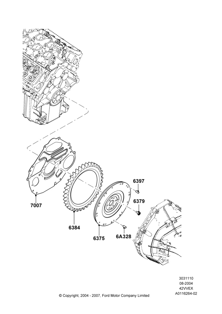 10B - Flywheel, 4.2L V6 12v OHV EFI; 23/AUG/2004-18/AUG/2008