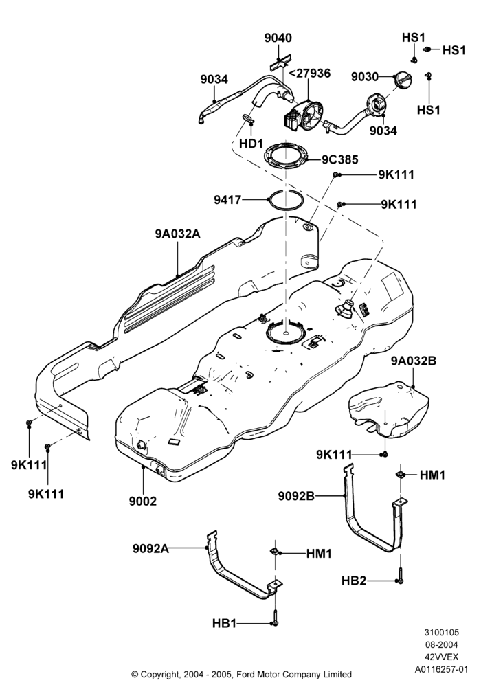 05B - Fuel Tank, 126"/3200MM Wheelbase, 4.2L V6 12v OHV EFI; 23/AUG/2004-08/AUG/2005