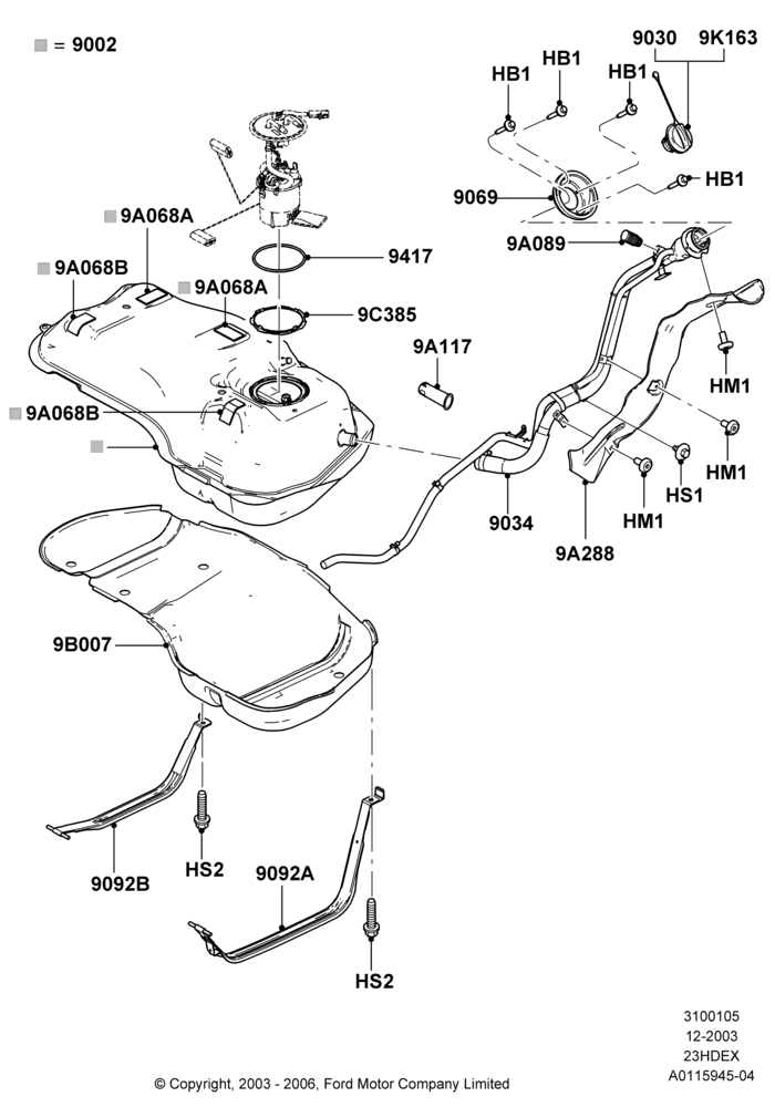 05B - Fuel Tank, 2.3L Duratec-HE (145PS) - MI4, With Onboard Vapour Recovery System; 22/DEC/2003-01/MAY/2006