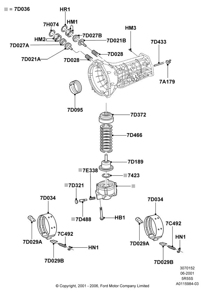 52B - Servos and Accumulators, 3.9L Dohc EFI NA V8 Gas*HP, 5 Speed Auto Transmission 5R55S; 18/NOV/2002-14/JUL/2003