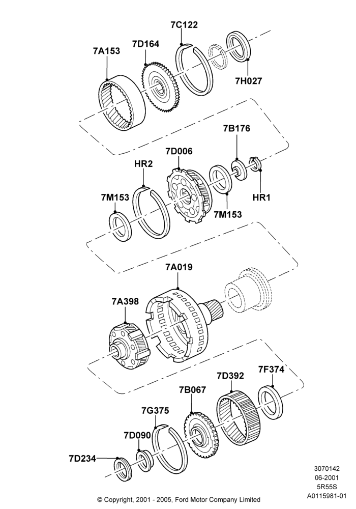 42B - Planetary Gear Sets, 3.9L Dohc EFI NA V8 Gas*HP, 5 Speed Auto Transmission 5R55S; 18/NOV/2002-01/JUL/2005