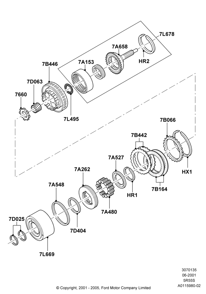 35B - Overdrive Clutch and Components, 3.9L Dohc EFI NA V8 Gas*HP, 5 Speed Auto Transmission 5R55S; 18/NOV/2002-14/JUL/2003