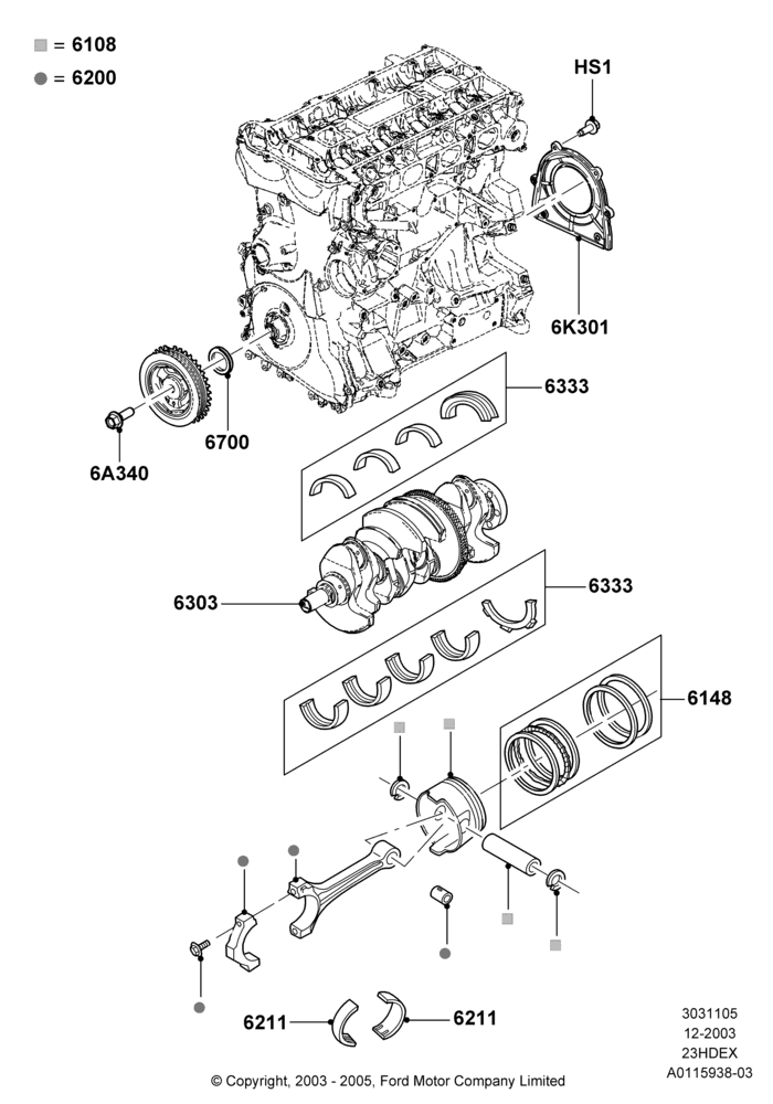 05A - Crankshaft/Pistons and Bearings, 2.3L Duratec-HE (145PS) - MI4; 22/DEC/2003-01/MAY/2006