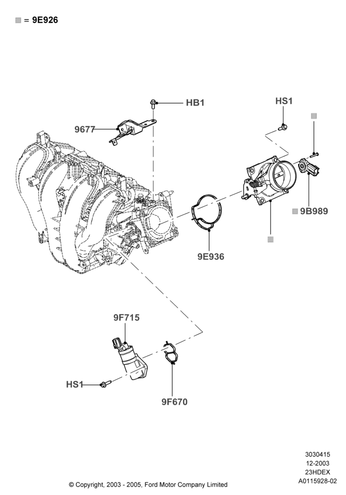 15B - Throttle Housing, 2.3L Duratec-HE (145PS) - MI4; 22/DEC/2003-01/MAY/2006