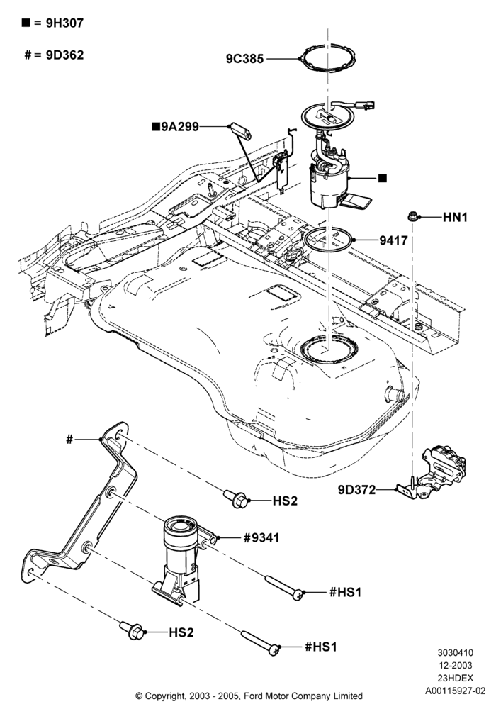 10B - Fuel Pump And Sender Unit, 2.3L Duratec-HE (145PS) - MI4, With Onboard Vapour Recovery System; 22/DEC/2003-01/MAY/2006