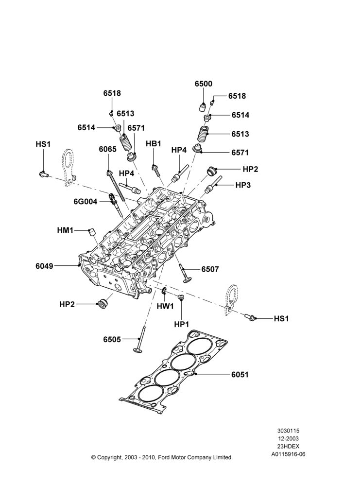 15B - Cylinder Head, 2.3L Duratec-HE (145PS) - MI4; 22/DEC/2003-01/MAY/2006