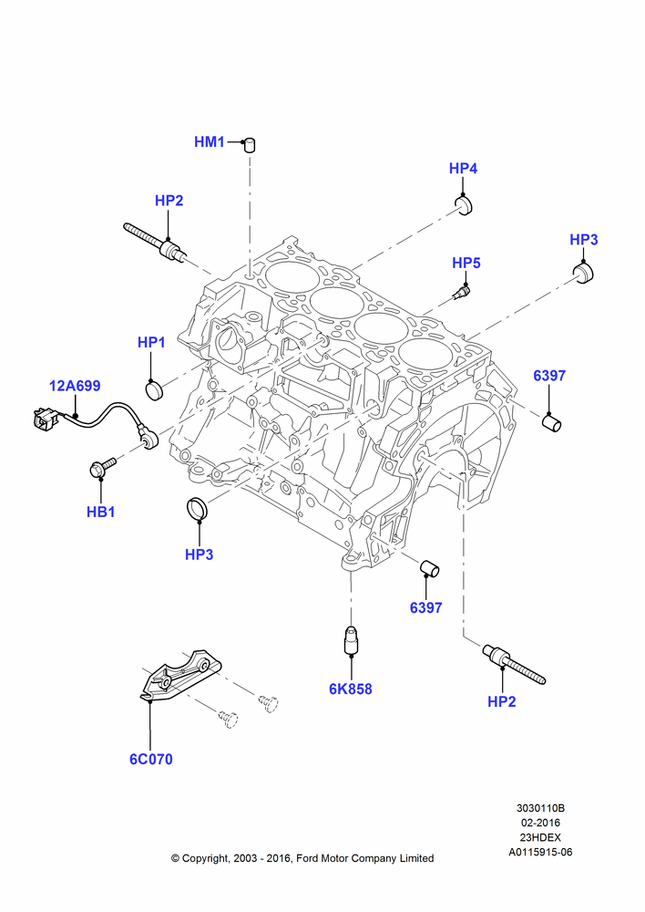10B - Cylinder Block and Plugs, 2.3L Duratec-HE (145PS) - MI4; 22/DEC/2003-01/MAY/2006